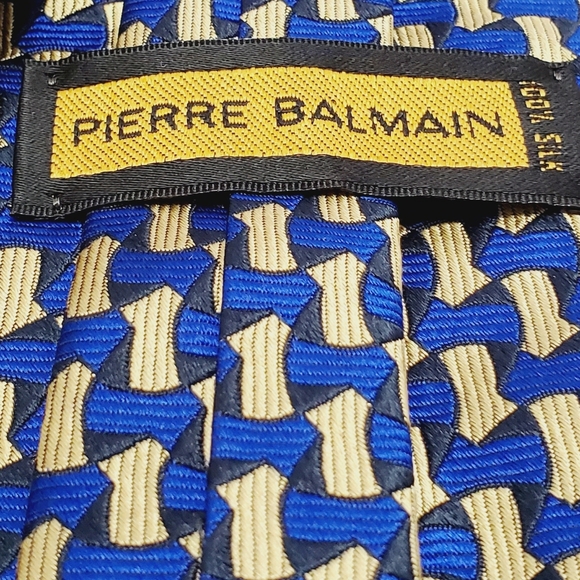 Pierre Balmain Necktie Blue & Gold Geometric Silk Neck Tie Jacquard Fabr… - Picture 3 of 5